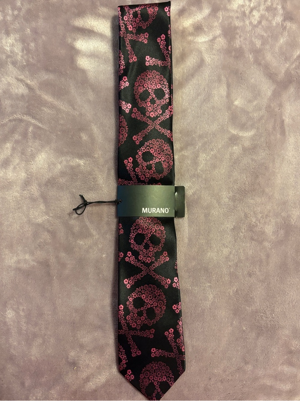 Murano Black Tie with Pink Skull & Crossbones #Halloween #DayOfTheDead